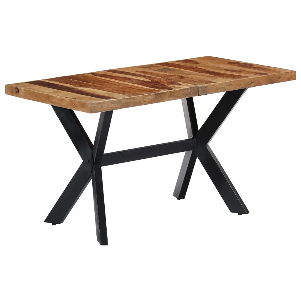 Vidaxl Solid Sheesham Wood Dining Table With Steel Cross Frame - Rectangular Vintage Industrial Design, Hand-Polished And Lacquered – 55.1&quot;X27.6&quot;X29.5&quot;