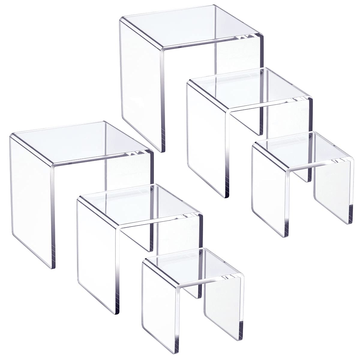 HIIMIEI Clear Acrylic Display Risers 2 Sets, 3-Tier Risers Stands Showcase for Amiibo Funko Pop Figures, Dessert, Jewelry-5''x6'