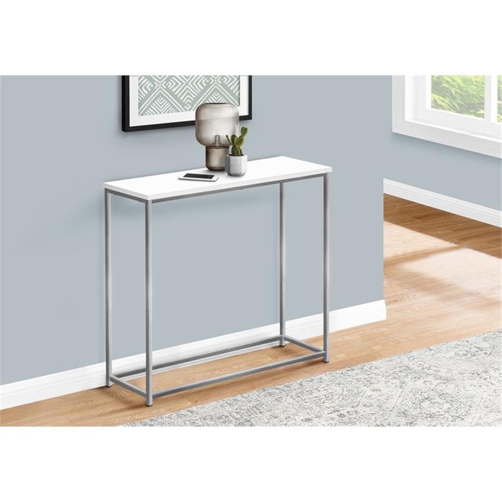 Monarch Specialties 2256 Accent Table, Console, Entryway, Narrow, Sofa, Living Room, Bedroom, Metal, Laminate, Grey, Contemporary, Modern Table-32 L/White/Silver, 31.5&Quot; L X 11.5&Quot; W X 29&Quot; H