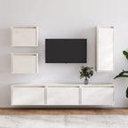 vidaXL TV Stand 6 Pcs, Wall Mounted Entertainment Center TV Console with Storage, Floating TV Stand for Living Room Bedroom, White Solid Wood Pine