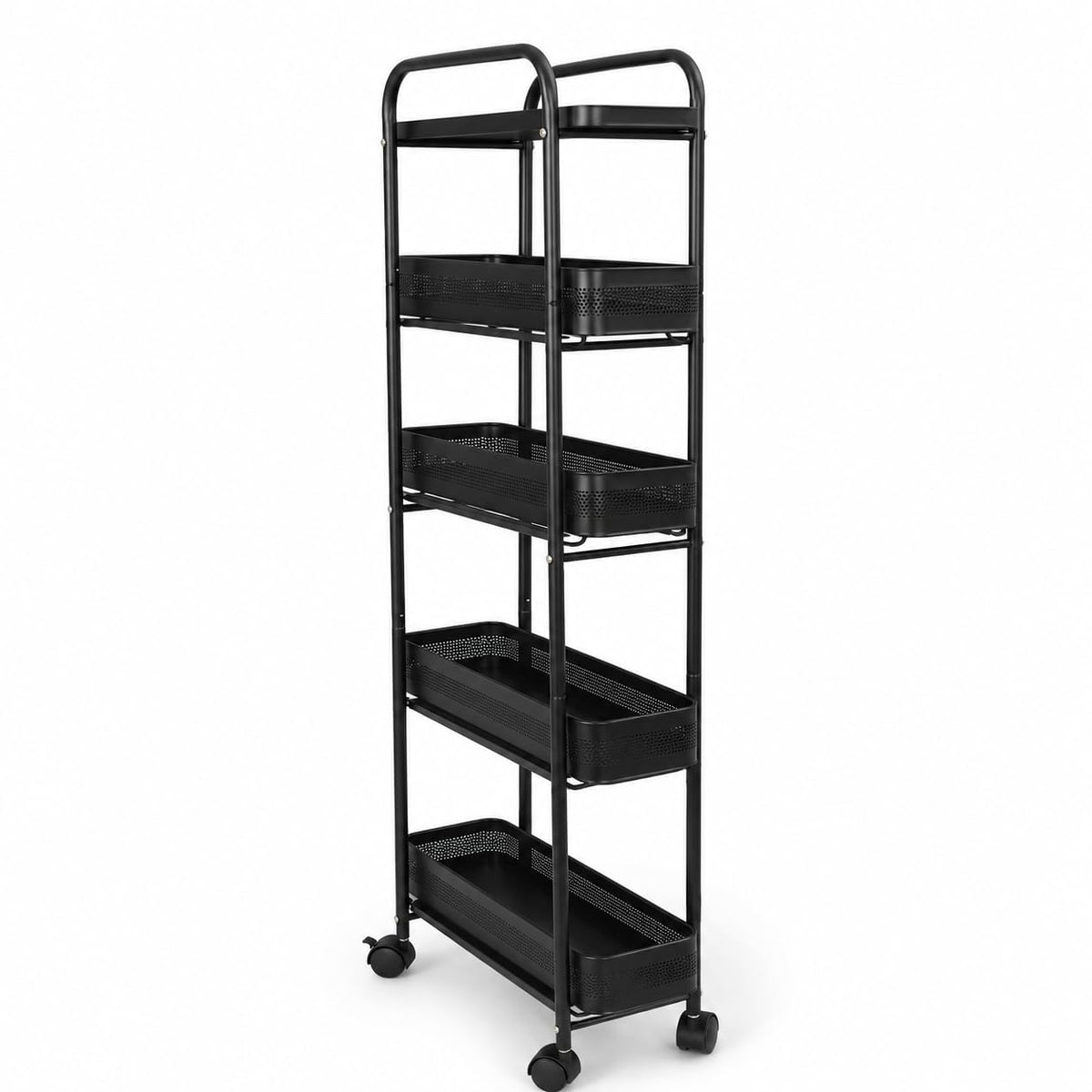 vonieion Slim Rolling Storage Cart, 5Tier Side Pull Out Basket Rack, Black