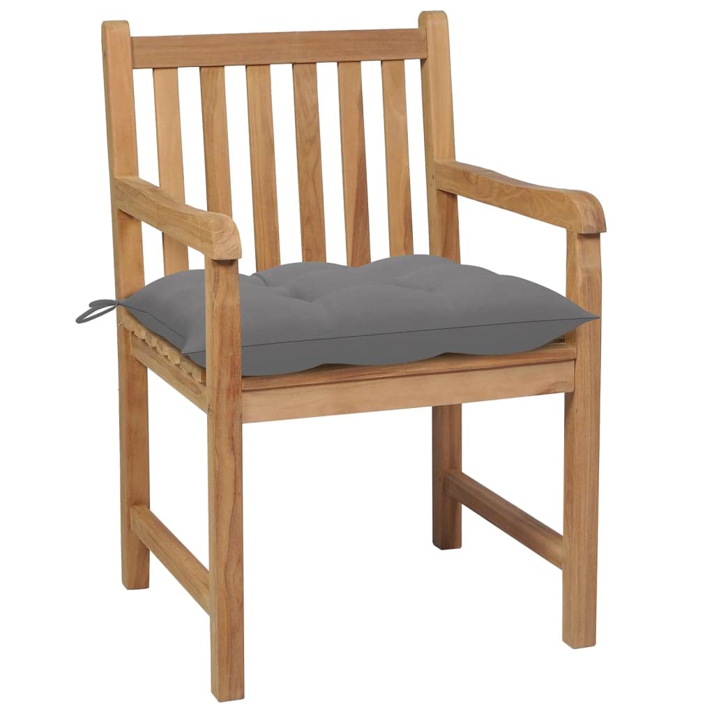 vidaXL Solid Teak Wood Patio Chairs with Gray Cushions - Thumbnail 4