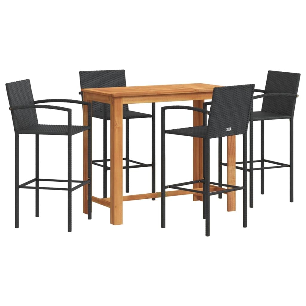 vidaXL 5-Piece Patio Bar Set - Black - Solid Wood Acacia and Poly Rattan Outdoor Furniture - Garden Deck Dining Set with Stools