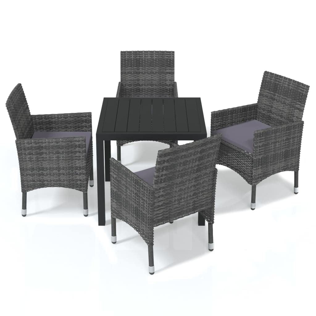 vidaXL Patio Dining Set 5 Piece with Cushions Garden Outdoor Terrace Balcony Dining Table and Chair Seat Seating Furniture Poly Rattan Gray