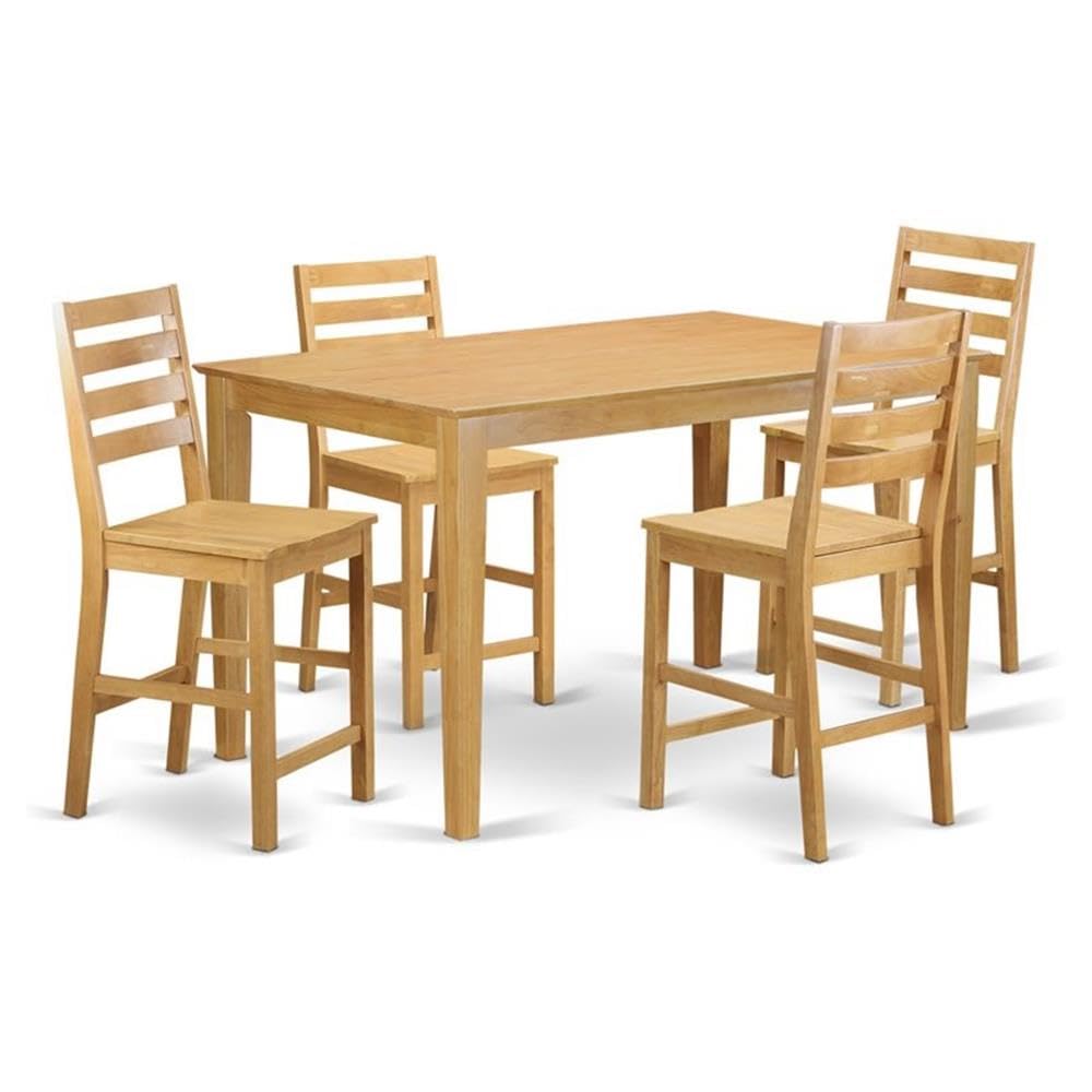 East West Furniture CACF5H-OAK-W 5 Piece Kitchen Counter Height Dining Table Set Includes a Rectangle Dining Room Table and 4 Wooden Seat Chairs, 36x60 Inch, Oak
