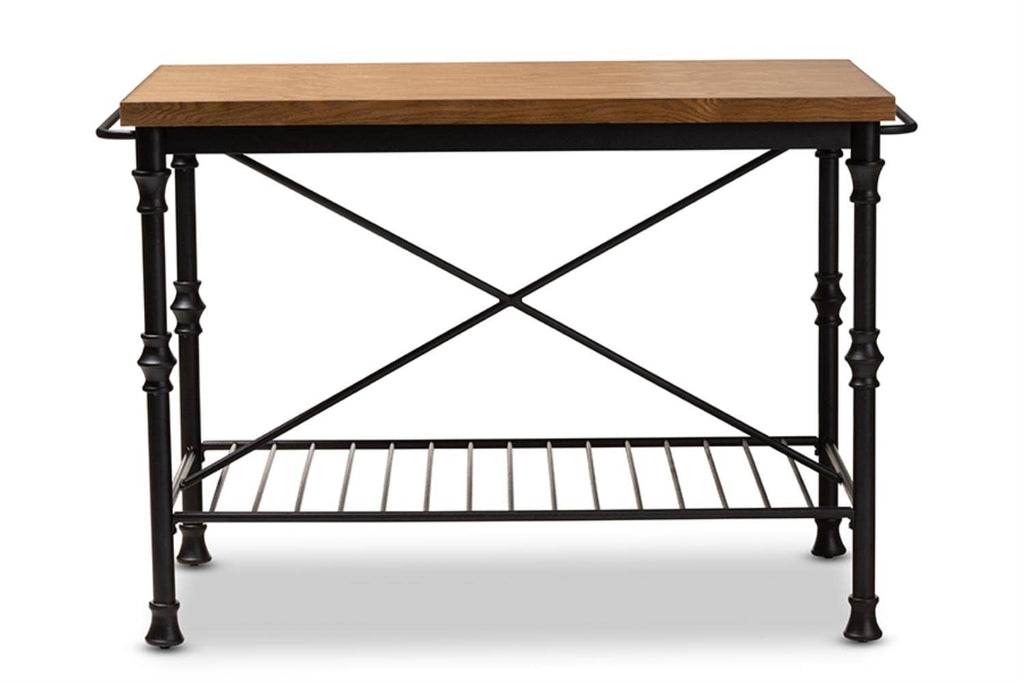 Baxton Studio Perin Vintage Rustic Industrial Style Wood and Bronze-Finished Steel Multipurpose Kitchen Island Table