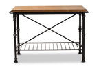 Baxton Studio Perin Vintage Rustic Industrial Style Wood and Bronze-Finished Steel Multipurpose Kitchen Island Table