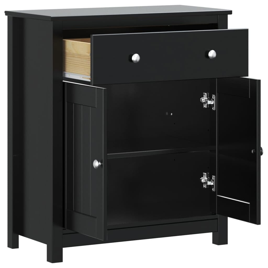vidaXL Berg Black Bathroom Cabinet - Solid Pine Wooden Storage Unit with Drawer and Doors