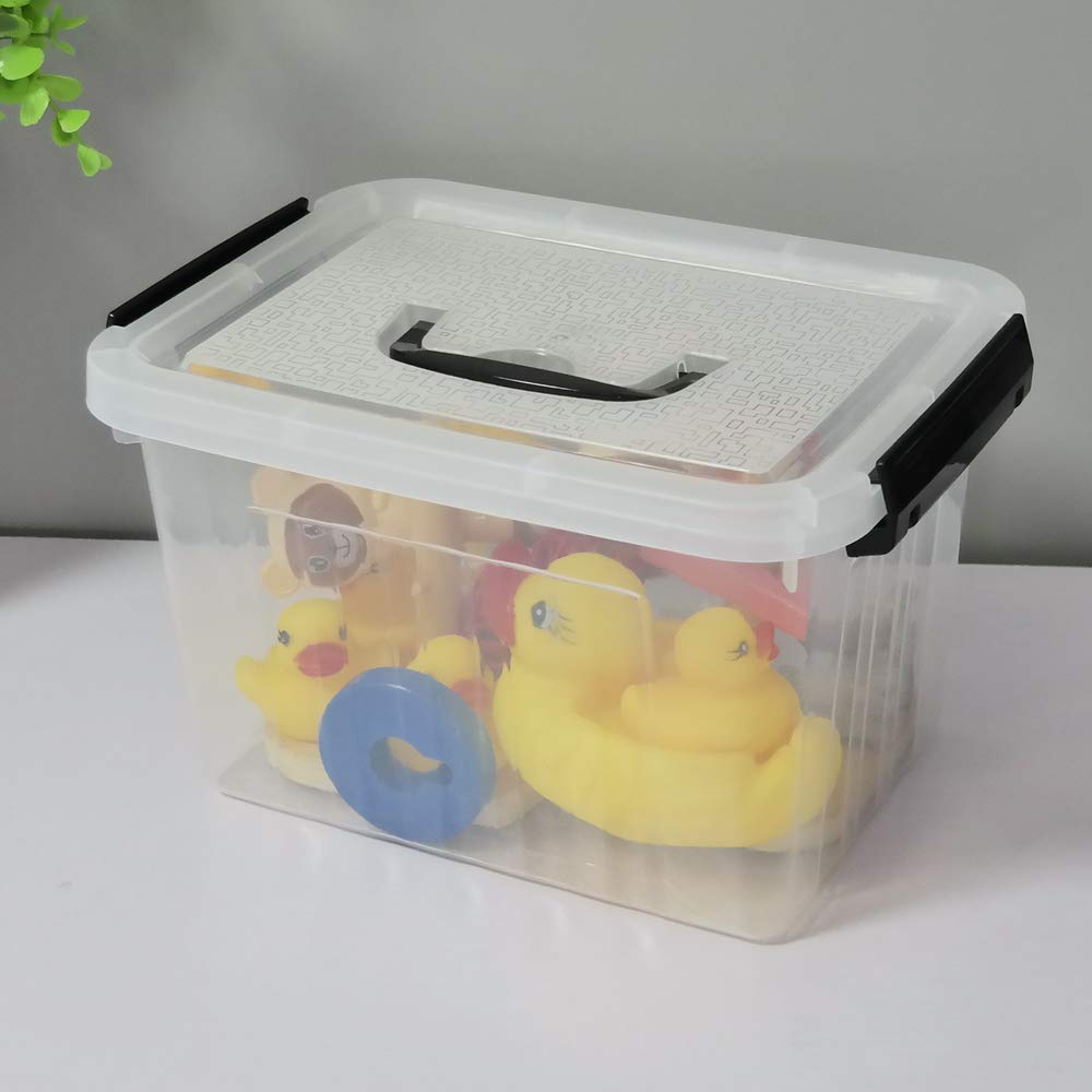 Easymanie 6 Quart Plastic Storage Bin With Black Handle, Clear Latching Boxes, Pack Of 6