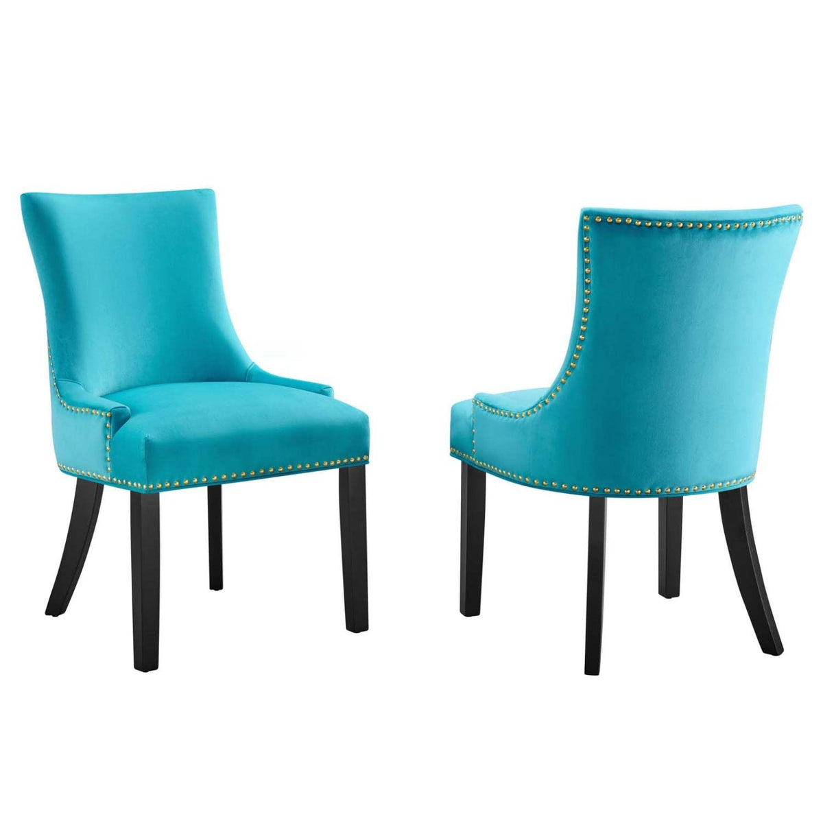 Modway Marquis 20.5&quot; Velvet Dining Side Chairs in Blue/Black (Set of 2)