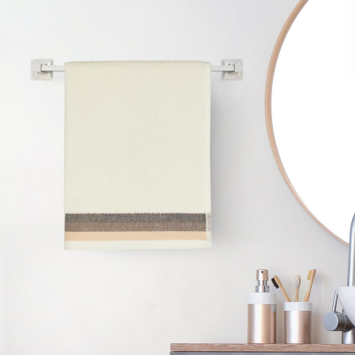 Home Centre Senegal Cotton Striped Hand Towel, White  40x60cm