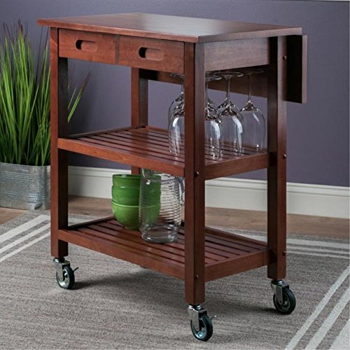 Rustic Walnut Kitchen Cart with Drop Leaf, Shelves, and Drawers - Sturdy and Functional Design - Professional-Grade Casters - Easy Assembly - 28.2' W x 23.6' D x 33' H