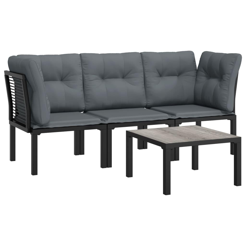 vidaXL Patio Lounge Set, 4 Piece, Black and Gray, Poly Rattan Material, Weather-Resistant, Comfortable Seating with Padded Cushions, Modular Design, Lightweight and Sturdy.