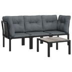 vidaXL Patio Lounge Set, 4 Piece, Black and Gray, Poly Rattan Material, Weather-Resistant, Comfortable Seating with Padded Cushions, Modular Design, Lightweight and Sturdy.