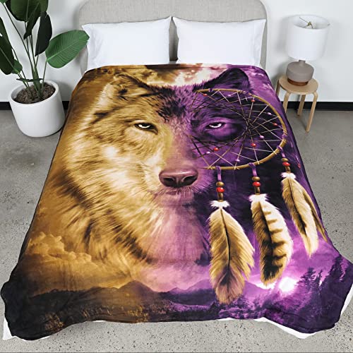Dawhud Direct Dreamcatcher Wolf Fleece Blanket For Bed, 75' X 90' Dreamcatcher Fleece Throw Blanket For Women, Men And Kids Su