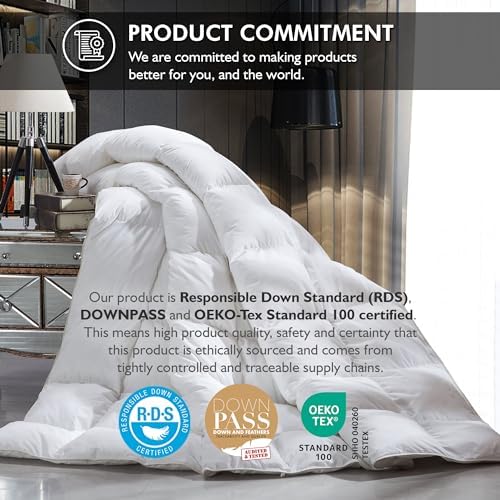 Luxurious Queen Size Goose Down Fiber Waterfowl Feather Fiber Comforter Duvet, 100% Egyptian Cotton Cover, 48 Oz. Fill Weight, B