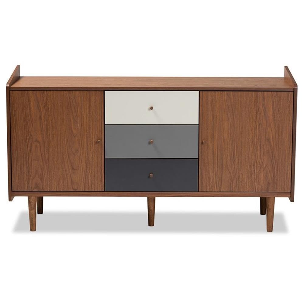 Baxton Studio Halden Mid-Century Modern Multicolor Walnut Brown and Grey Gradient Finished Wood 2-Door Dining Room Sideboard Buffet
