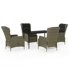 vidaXL 5-Piece Patio Dining Set with Adjustable Reclining Chairs and Glass Tabletop- Brown Rattan/Black Cushion Outdoor Furniture Set