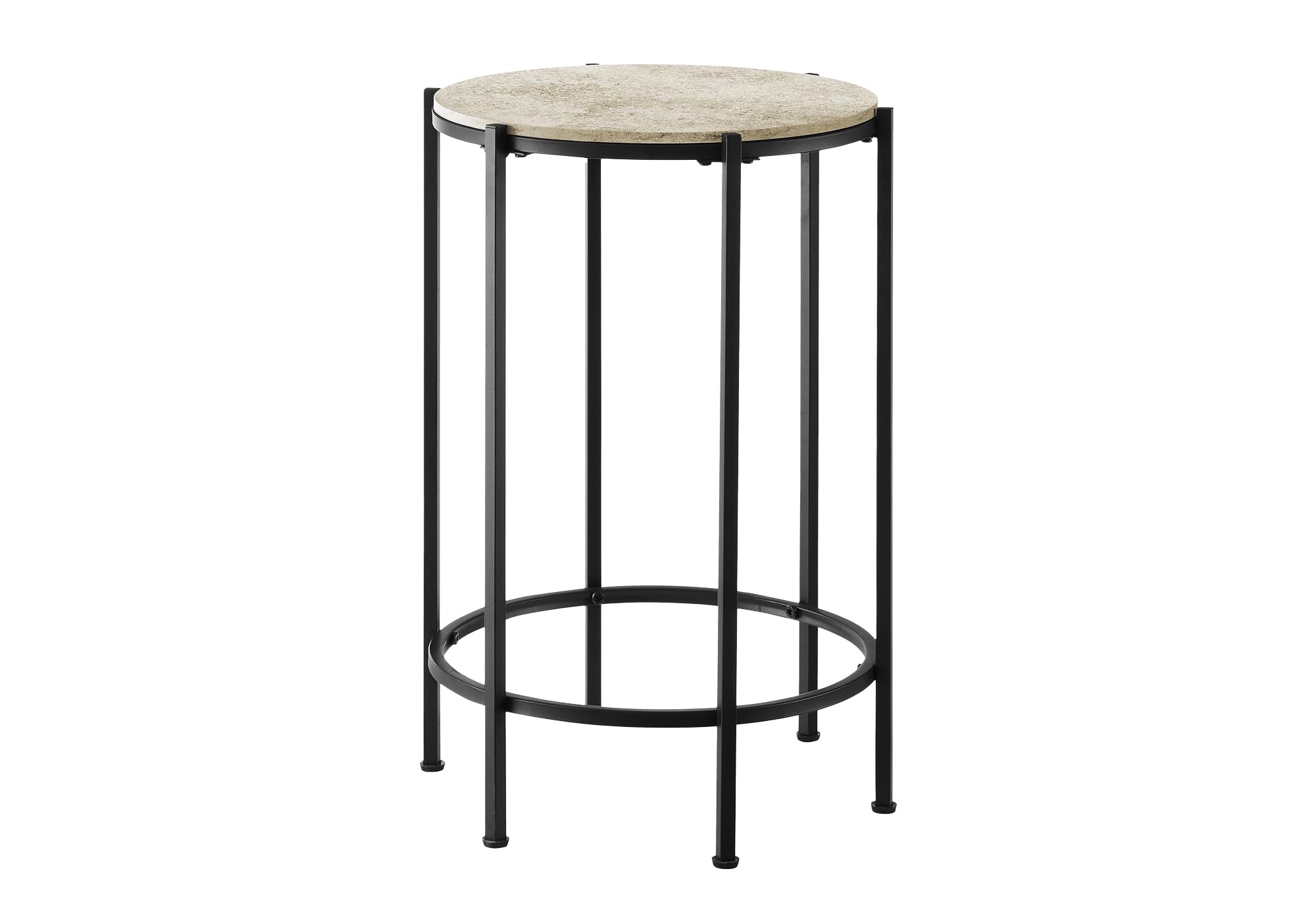 Accent Table, End, Round Cream Stone Laminate, Black Metal, Contemporary