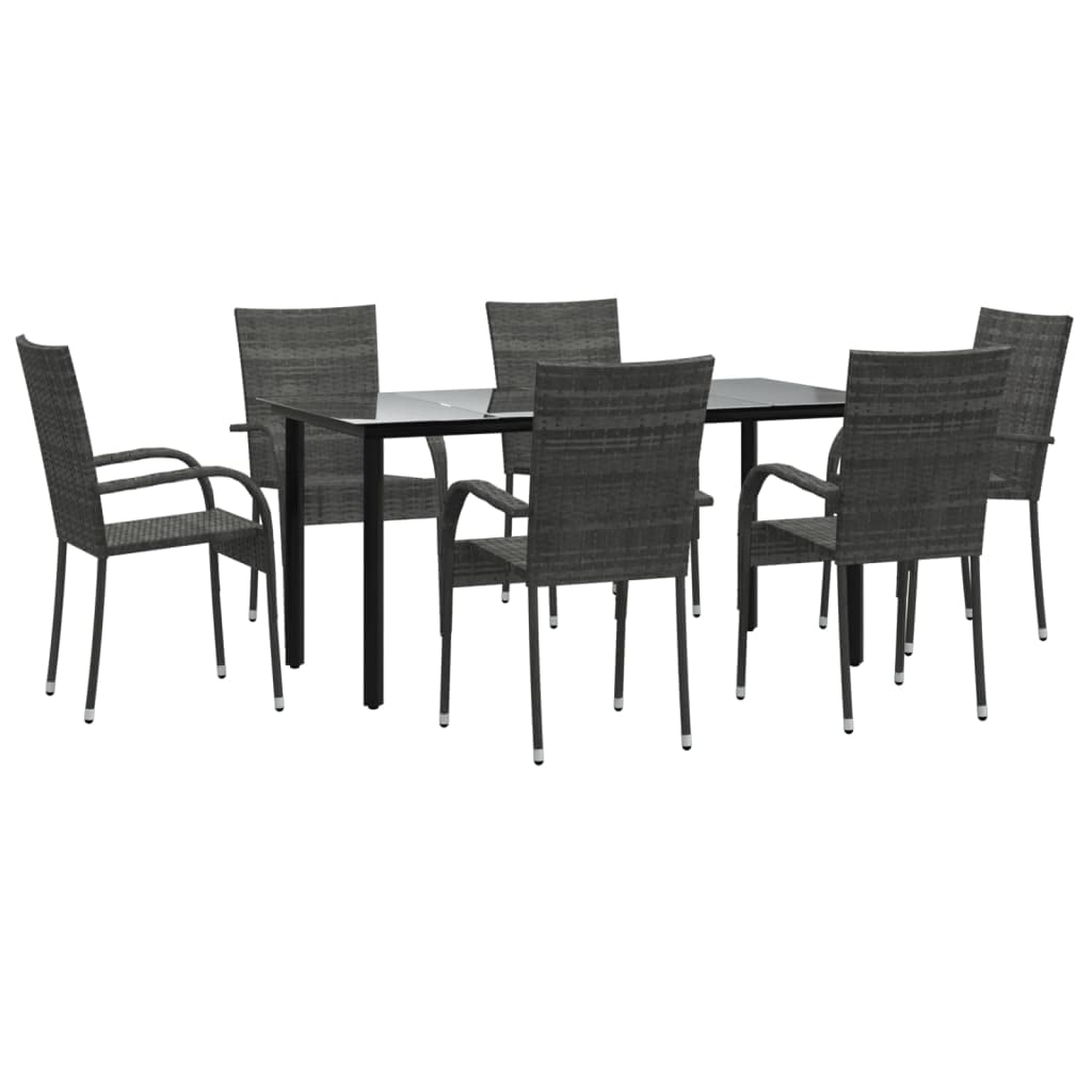 vidaXL Patio Dining Set 7 Piece, Rattan Patio Conversation Set, Wicker Outdoor Dining Table and Chair Set for Garden, Modern Style, Gray Poly Rattan