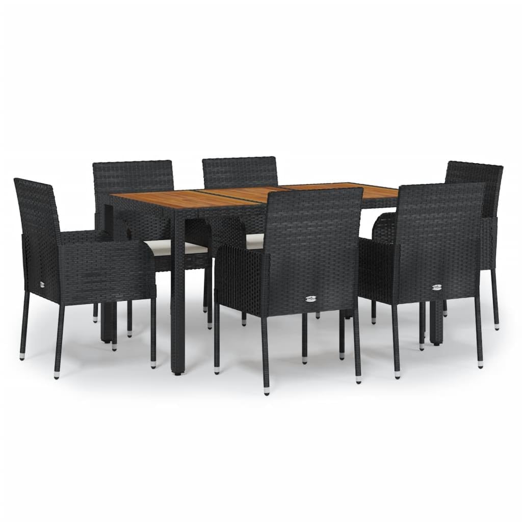 vidaXL Modern Patio Dining Set - 5 Piece Outdoor Dining Furniture - Poly Rattan - Weather-Resistant - Sturdy Steel Frame - Acacia Wood Tabletop - Black with Cream White Cushions