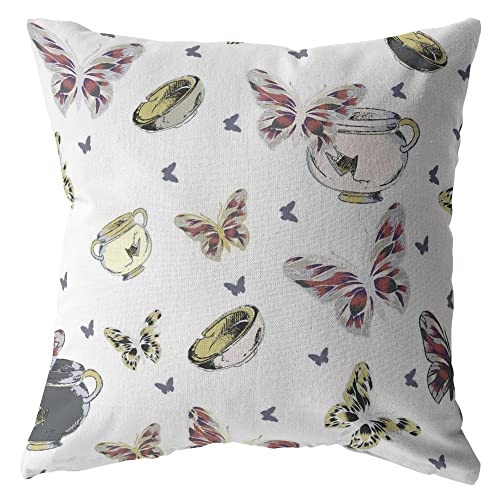 HomeRoots Broadcloth White Butterflies Indoor Outdoor Throw Pillow