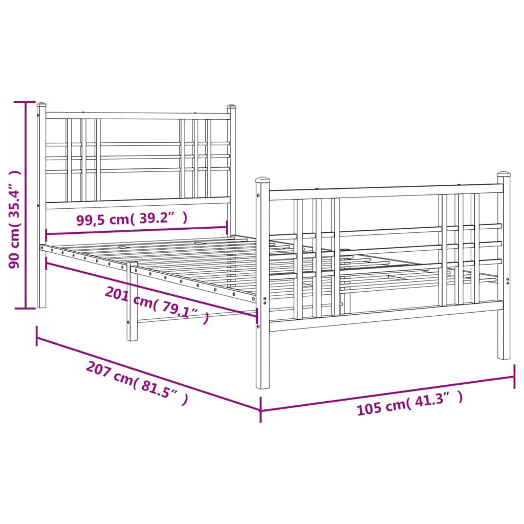 vidaXL Steel Single Bed Frame - White 39.4x78.7 with Headboard, Footboard & Underbed Storage, Bedroom Furniture