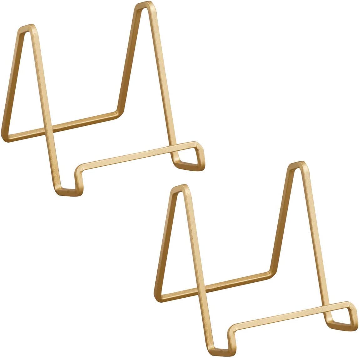 Tripar 2 Pack 4-Inch Metal Gold Painted Square Book Holder/Stand, Wire Mini Easel, Small Photo Stands for Table, Display for Pic