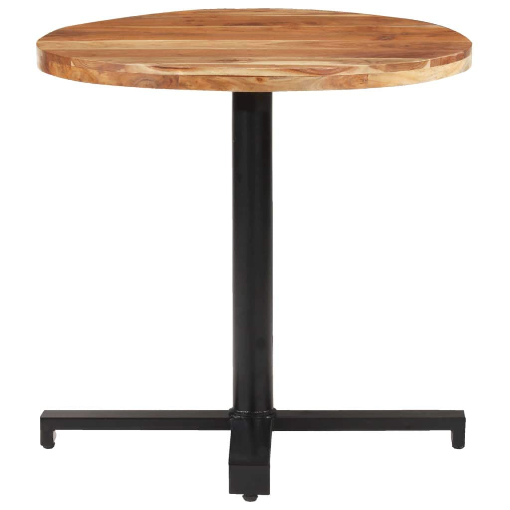 vidaXL Round Bistro Table, Versatile Solid Acacia Wood Table with Black Powder-Coated Iron Base, Perfect Dining Table for Indoors or Outdoors