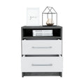 Nightstand 20" H, 2 Drawers, Superior Top, Metal Handles, Smokey Oak/White