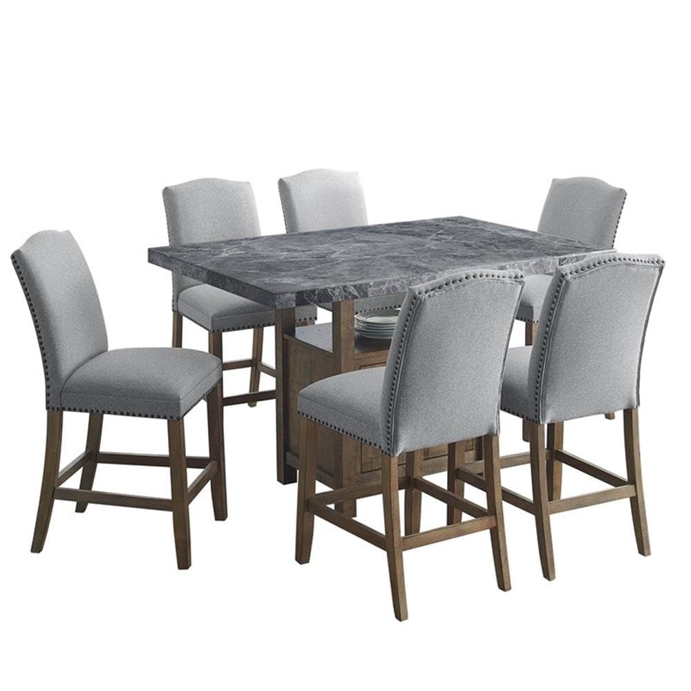 Steve Silver Grayson Gray Marble 6pc Counter Dining Set - Thumbnail 4