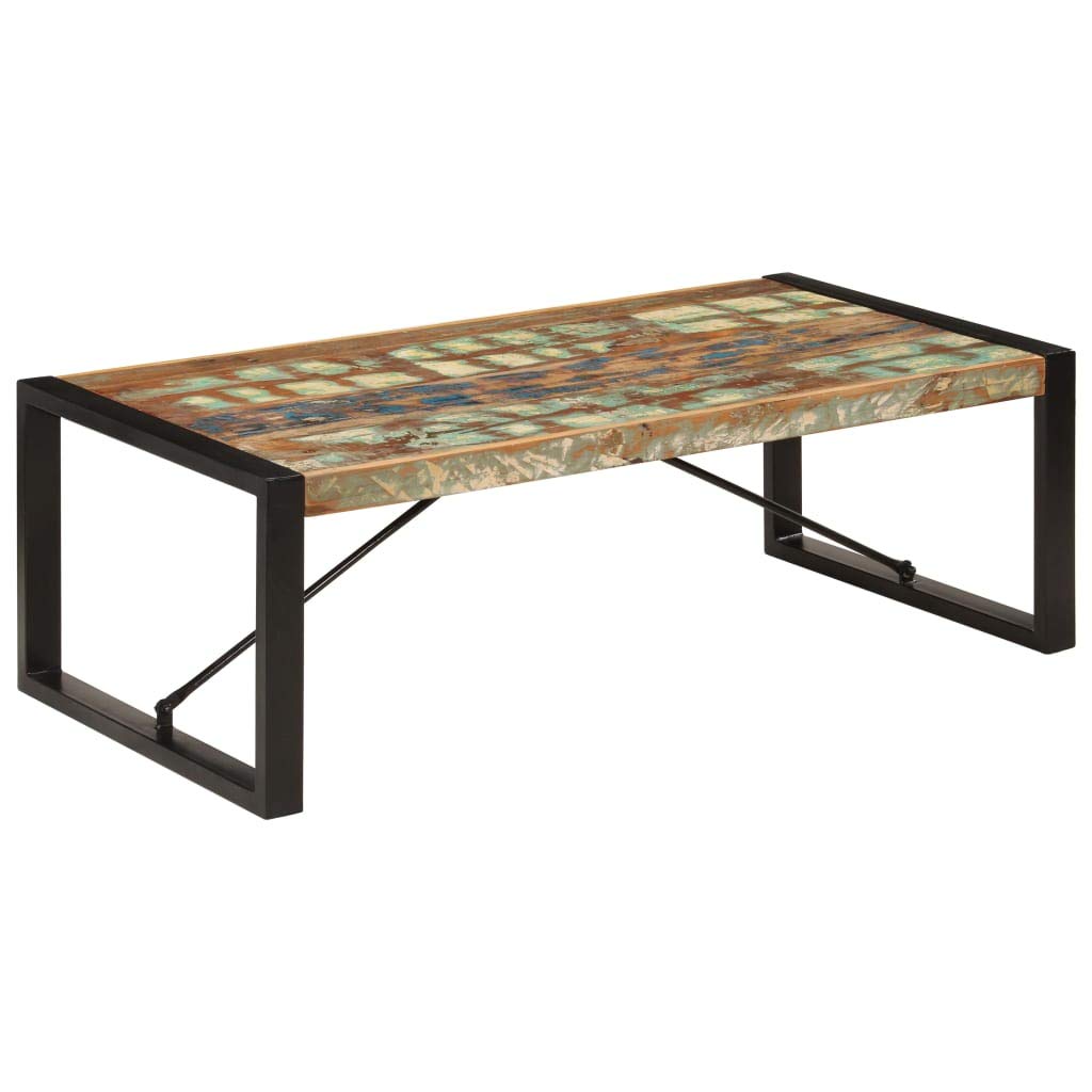 vidaXL Industrial Coffee Table in Solid Reclaimed Timber - Durable, Stable, Hand Polished, Painted and Lacquered - Multicolour Black, 47.2"x23.6"x15.7"