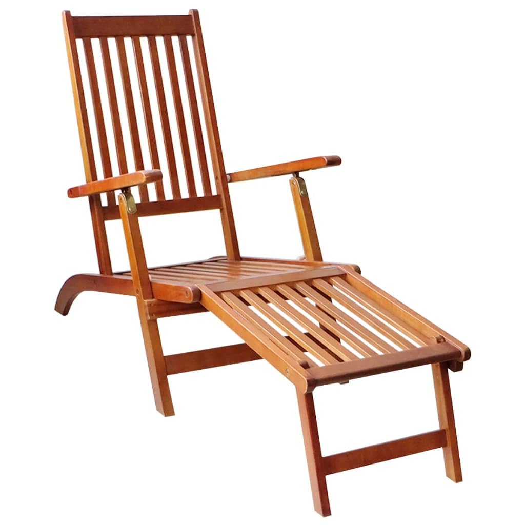 vidaXL Solid Acacia Wood Deck Chair - Adjustable Patio/Garden Sun Lounger with Footrest & Cushion, Indoor/Outdoor, Foldable