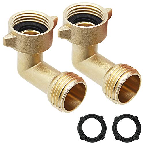 Twinkle Star Garden Hose Elbow Connector 90 Degree Brass Hose Elbow(2Pcs) 3/4' Heavy Duty Hose Adapter With 2 O-Rings Brass Gar