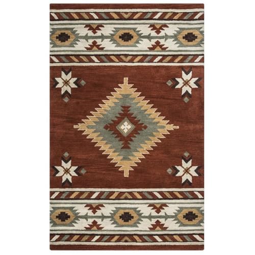 Rizzy Home Alora Decor Ryder 6'6" X 9'6" Tribal Rust/Khaki/Navy/Sage Hand-Tufted Rug
