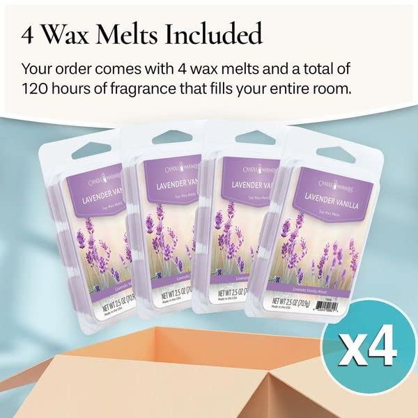 Candle Warmers Etc Classic Wax Melts 2.5Oz, Lavender Vanilla Fragrance (4-Pack) - Each Pack Has X4 2.5 Oz Wax Melts And 30 Hours