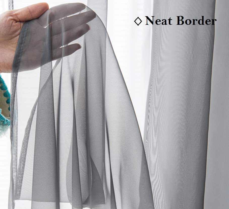 Pi Grey Sheer Tier Curtains 36 Inch Length,Voile Café Curtains Kitchen Tiers Basement Rod Pocket 2 Panels (Dark Grey, W25Xl36)
