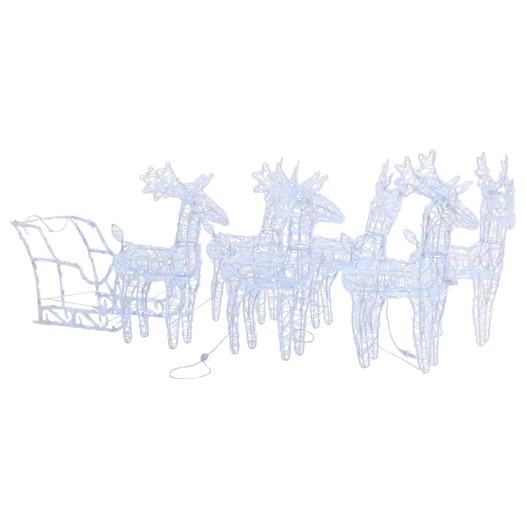 vidaXL Pre-lit Stylish Reindeer and Sleigh Design Christmas Decoration – Acrylic, Steel, PVC – Cold White LED – Weather-Resistant – for Indoor/Outdoor Use