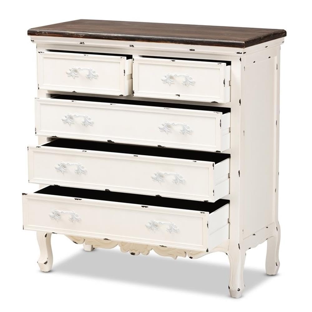 Baxton Studio Levron Brown and White Finished Wood 5-Drawer Storage Cabinet