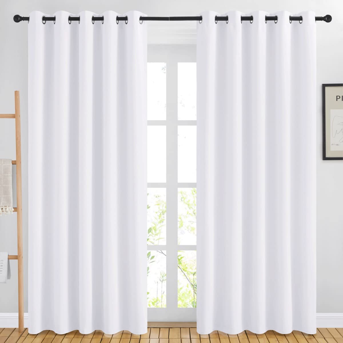 Nicetown 84 Inch Long White Curtains - Grommet Solid 50% Room Darkening Thermal Insulated Curtains Drapes For Living Room/Slidin