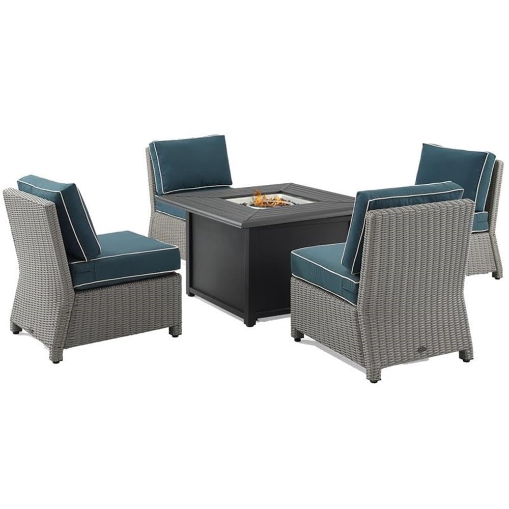 Crosley Bradenton 5Pc Outdoor Wicker Conversation Set W/Fire Table Navy/Gray - Dante Fire Table & 4 Armless Chairs