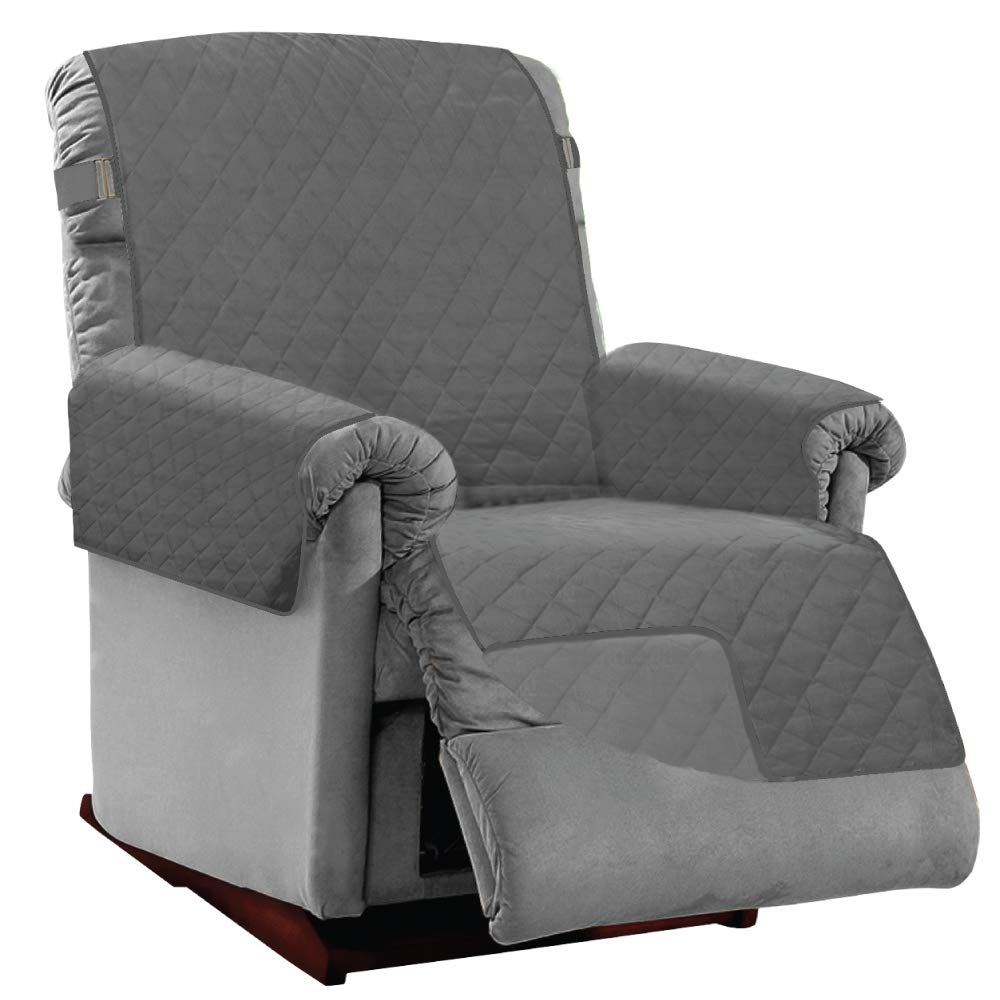 Sofa Shield Recliner Slip Cover With Patented Strap, Cushion Protector, Reversible Stain And Dog Tear Resistant Slipcover, Quilted Microfiber 28” Seat, Washable Covers For Dogs Pets Kids, Charcoal