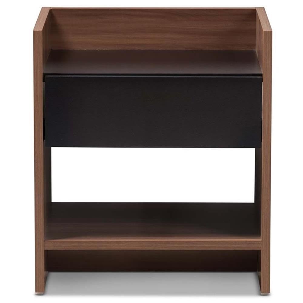 Baxton Studio Vanda Wood 1-Drawer Nightstand/Contemporary/Black/Walnut Brown/Particle Board/MDF with PU Paper