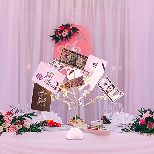 Honoson Christmas Led Tabletop Branches Decor Money Tree Gift Holder Night Light Fairy Tree Holder With 32 Clear Clips For Displ