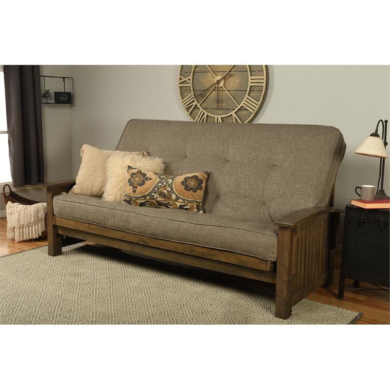 Kodiak Furniture Washington Queen Size Futon Frame and Mattress Set - Wood Futon Frame with Mattress Included in Linen Stone Color