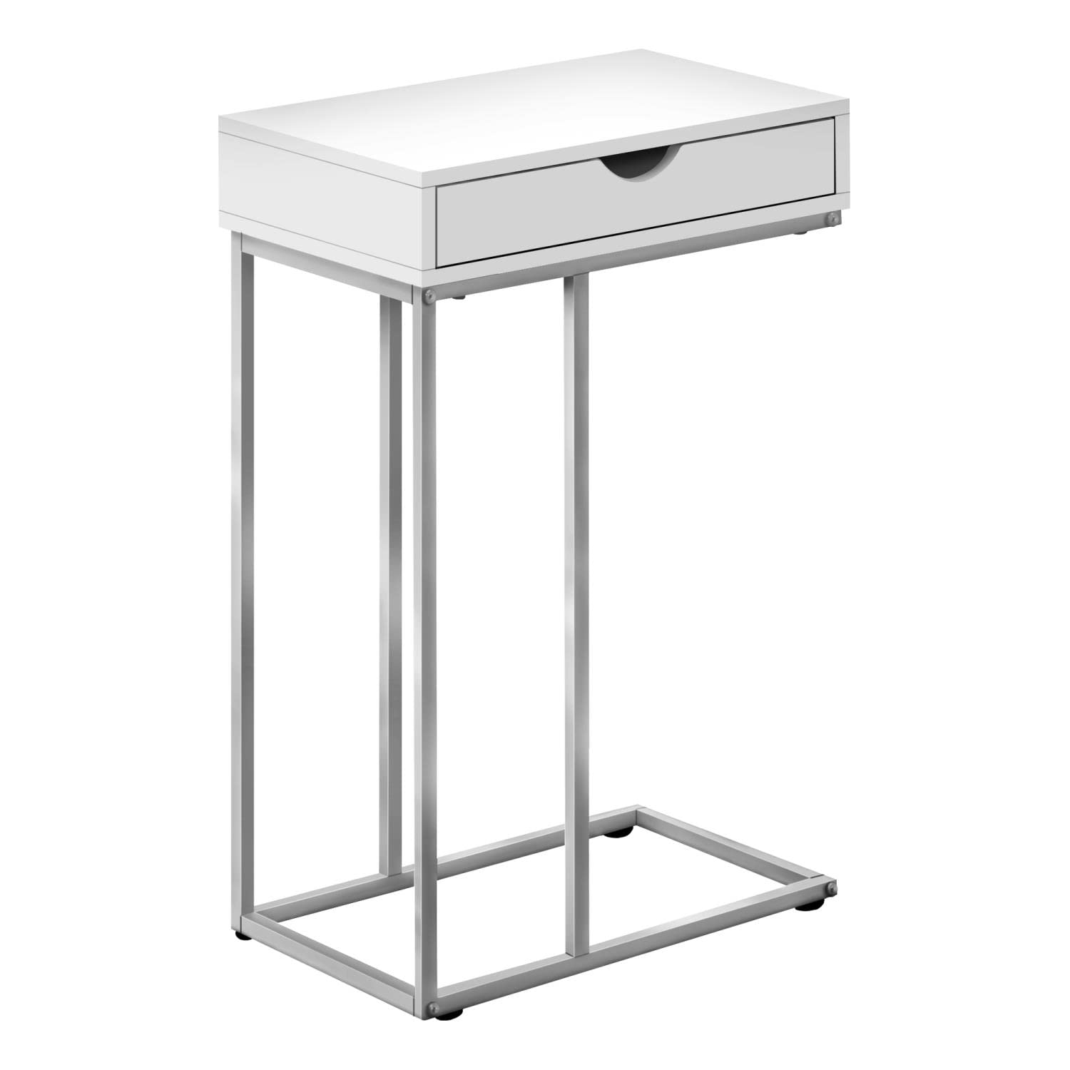 Monarch Specialties 3774 Accent Table, C-shaped, End, Side, Snack, Storage Drawer, Living Room, Bedroom, Metal, Laminate, Grey, Contemporary, Modern Table-25 H/White/Silver, 15.75" L x 9.45" W x 24" H