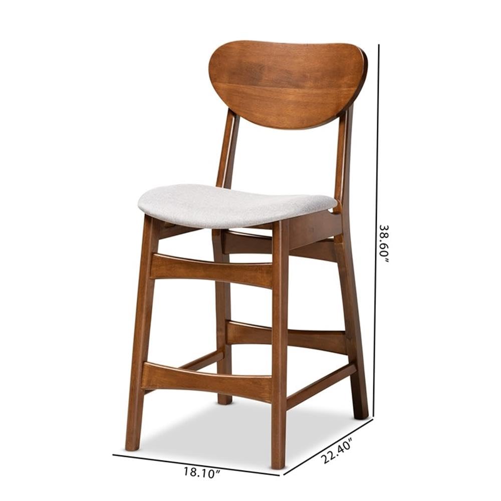 Baxton Studio Katya Mid-Century Modern Grey Fabric Upholstered and Walnut Brown Finished Wood 2-Piece Counter Stool Set