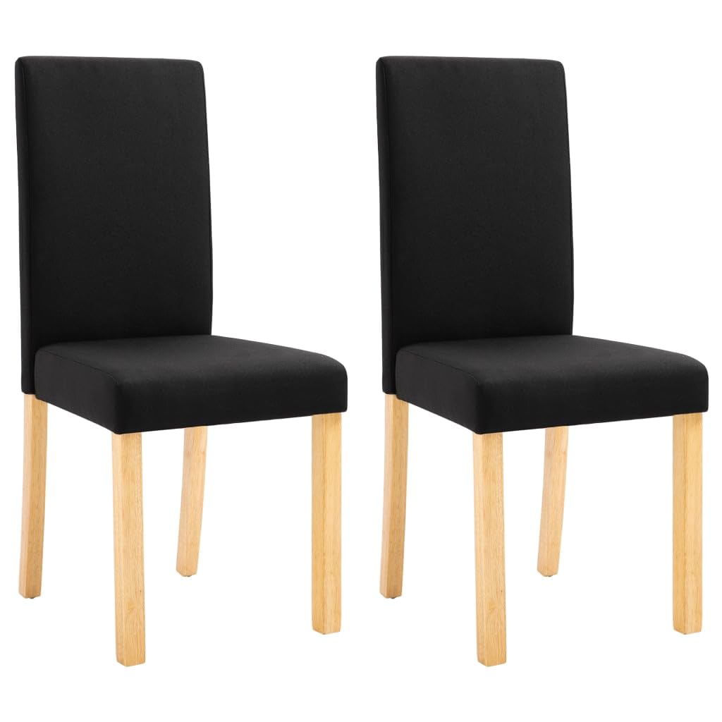 vidaXL Dining Chairs 2 Pcs - Black Fabric Accent Side Chair with Solid Wood Legs - Ergonomic Upholstered Seating - Kitchen/Dining Room Furniture - 16.5"x20.1"x37.4"