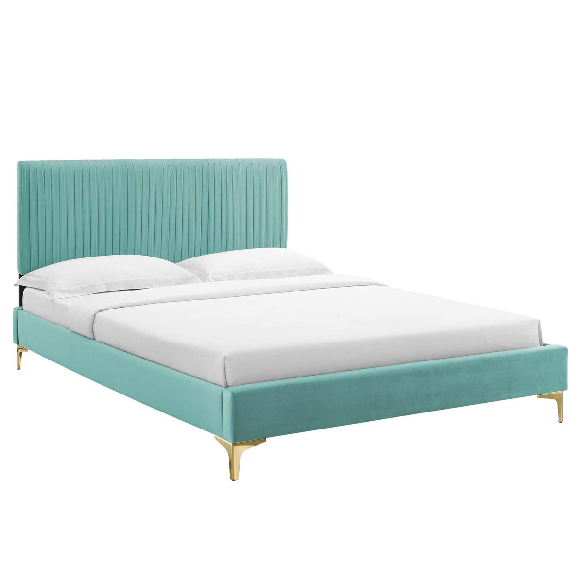 Peyton Performance Velvet Twin Platform Bed in Mint