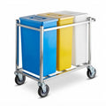 Glownary Mobile Triple Ingredient Storage Bin, 30 Gallon Capacity, Blue/White/Yellow, Polycarbonate with Cart, Rectangle Shape, 